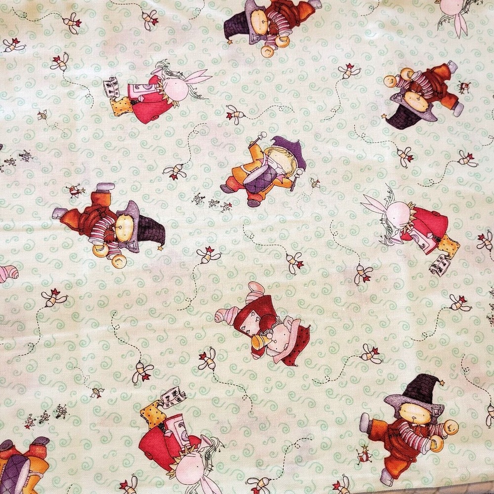 2.75 Yds The‎ Land Of Milk & Honey Kids Fabric Nursery Cotton Green Bees Bunnies